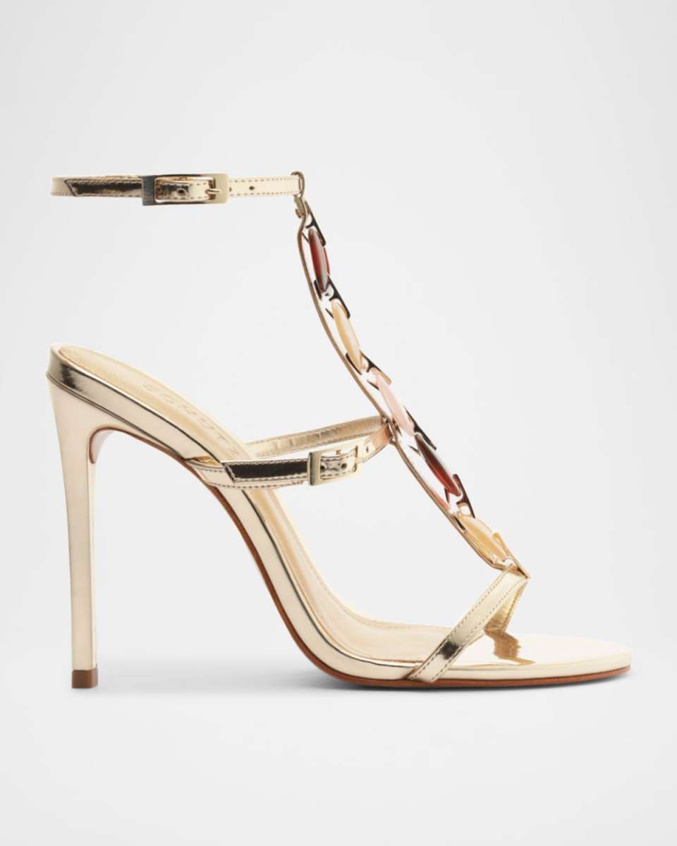 Cassandra Metallic Gem T-Strap Stiletto Sandals